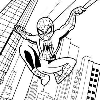 Spiderman Swinging Through the City Coloring Page | Spiderman and Hello Kitty coloring page