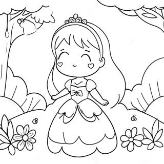 Cute Anime Princess in a Magical Garden Coloring Page | Anime Princess coloring page