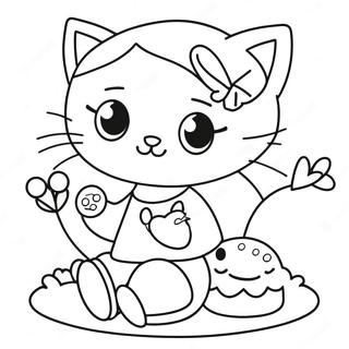 Page à colorier de fille Kawaii avec un chat mignon | Page de coloriage Fille Kawaii
