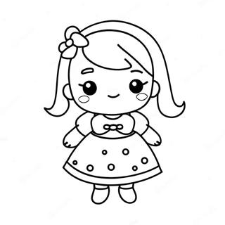 Page à colorier de fille Kawaii en robe adorable | Page de coloriage Fille Kawaii