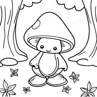 Whimsical Mushroom Gnome in the Forest Coloring Page | Mushroom Gnome coloring page