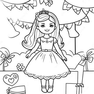Barbie Birthday Party Coloring Page | Barbie Birthday coloring page