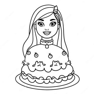 Barbie Birthday Cake Coloring Page | Barbie Birthday coloring page
