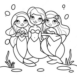 Ariel and Her Sisters Swimming Together Coloring Page | Ariel Sisters coloring page