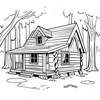 Log Cabin in the Woods Coloring Page | Log Cabin coloring page