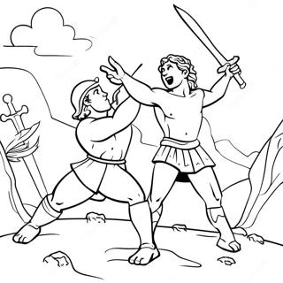 Brave King David Slaying Goliath Coloring Page | King David coloring page
