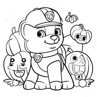 Paw Patrol Charaktere mit Kürbissen Ausmalbild | Paw Patrol Erntedankfest Ausmalbild
