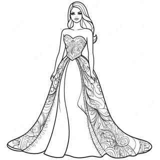 Barbie in a Sparkling Evening Dress Coloring Page | Barbie Dress coloring page