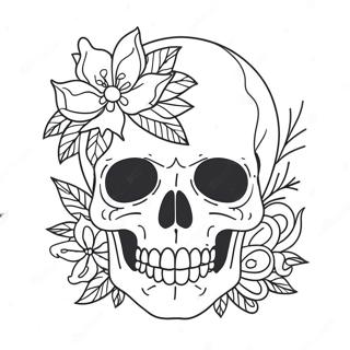 Creepy Skull with Flowers Coloring Page | Scary Skull coloring page