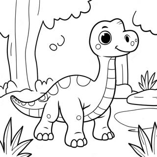 Cute Brontosaurus in a Forest Coloring Page | Brontosaurus coloring page