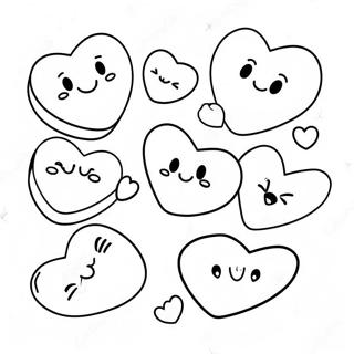 Candy Hearts with Cute Faces Coloring Page | Candy Hearts coloring page