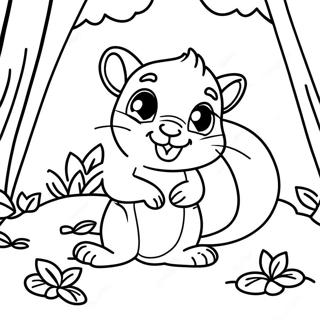 Playful Chipmunk in the Forest Coloring Page | Chipmunk coloring page