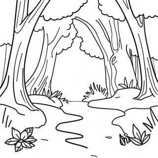 Colorful Forest Scene Coloring Page | Environmental coloring page