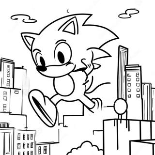 Sonic Swinging Through the City Coloring Page | Sonic Spiderman coloring page