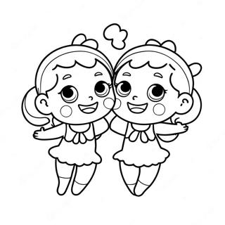 Gemini Twins in a Playful Scene Coloring Page | Gemini coloring page