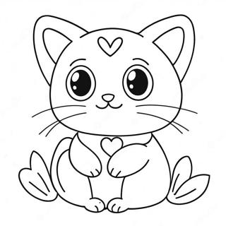 Cute Cat Valentine with Hearts Coloring Page | Cat Valentine coloring page