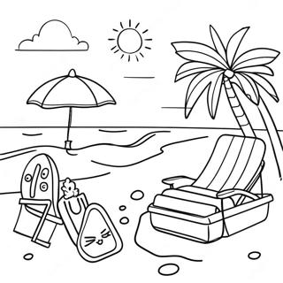 Preppy Summer Beach Scene Coloring Page | Preppy Summer coloring page