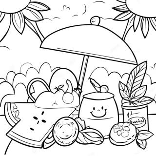 Colorful Preppy Summer Picnic Coloring Page | Preppy Summer coloring page