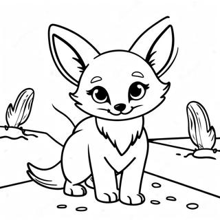 Cute Fennec Fox in Desert Coloring Page | Fennec Fox coloring page