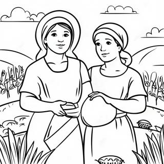 Ruth och Naomi Skördescen Målarbild | Rut och Naomi målarbild