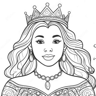 Elegant Black Princess with Crown Coloring Page | Black Princess coloring page