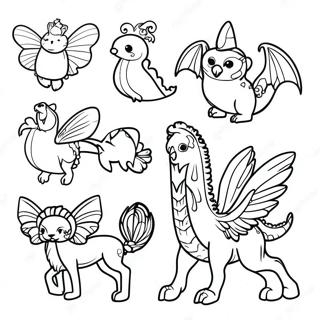 Black Background Fantasy Creatures Coloring Page | Black Background coloring page