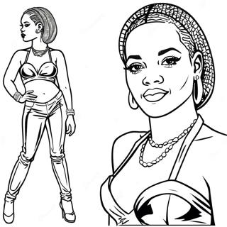 Rihanna in Glamorous Outfit Coloring Page | Rihanna coloring page