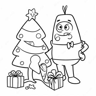 SpongeBob and Patrick Decorating a Christmas Tree Coloring Page | SpongeBob Christmas coloring page