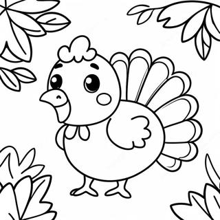 Adorable Turkey with Fall Leaves Coloring Page | Cute Turkey coloring page