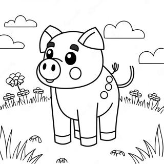 Cute Minecraft Pig in a Field Coloring Page | Minecraft Pig coloring page