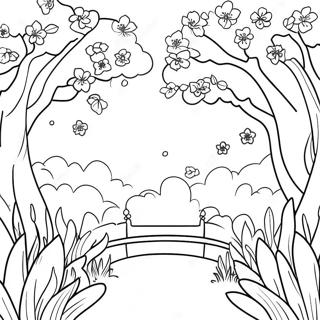 Beautiful Cherry Blossom Garden Coloring Page | Cherry Blossom coloring page