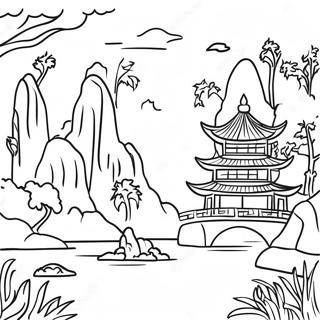 Beautiful Asian Landscape Coloring Page | Asia coloring page