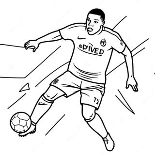 Mbappe Action Shot Coloring Page | Mbappe coloring page