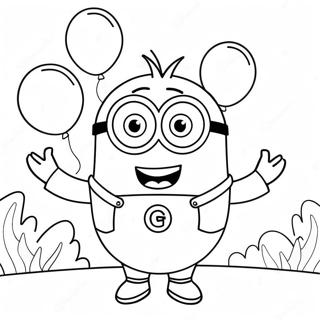 Happy Purple Minion with Balloons Coloring Page | Purple Minion coloring page