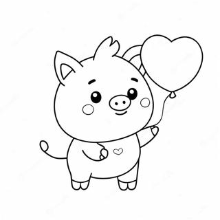 Kawaii Cute Pig with Heart Balloon Coloring Page | Kawaii Cute Pig coloring page