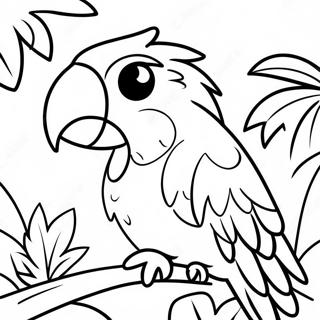 Colorful Macaw in Tropical Jungle Coloring Page | Macaw coloring page