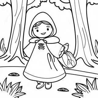 Page à colorier du Petit Chaperon Rouge dans la forêt enchantée | Page de coloriage Petit Chaperon Rouge