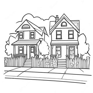 Charming Neighborhood Houses Coloring Page | Neighborhood coloring page