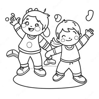 Joyful Kids Playing Coloring Page | Happiness coloring page