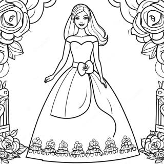 Wedding Barbie in a Beautiful Dress Coloring Page | Wedding Barbie coloring page