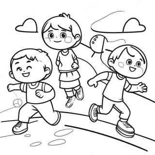 Active Kids Playing Sports Coloring Page | PE coloring page