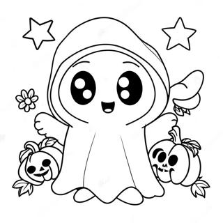 Adorable Halloween Ghost Coloring Page | Cute October coloring page