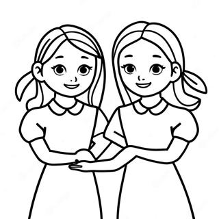 Sisters Holding Hands Coloring Page | Sisters coloring page