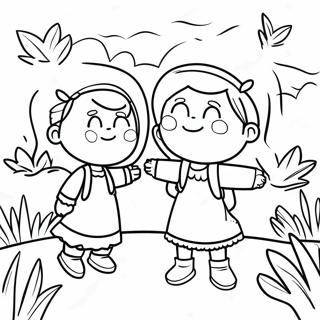 Adventurous Sisters Exploring Coloring Page | Sisters coloring page