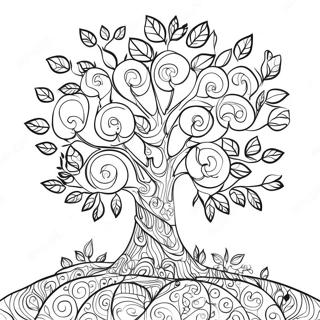 Colorful Family Tree with Leaves Coloring Page | Family Tree coloring page