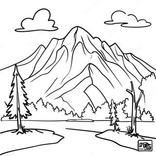 Realistic Mountain Landscape Coloring Page | Realistic Mountain coloring page