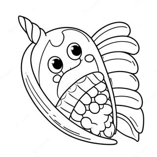 Cute Rainbow Corn with Sparkling Eyes Coloring Page | Rainbow Corn coloring page
