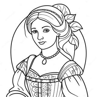 Elegant Renaissance Lady Coloring Page | Renaissance coloring page