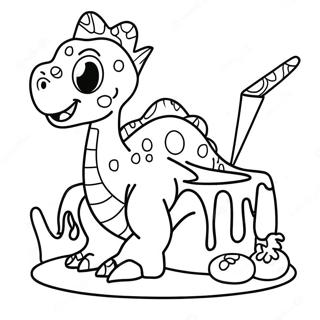 Colorful Dinosaur Cake Coloring Page | Dinosaur Birthday coloring page