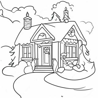 Cozy Christmas Cottage Coloring Page | Christmas House coloring page